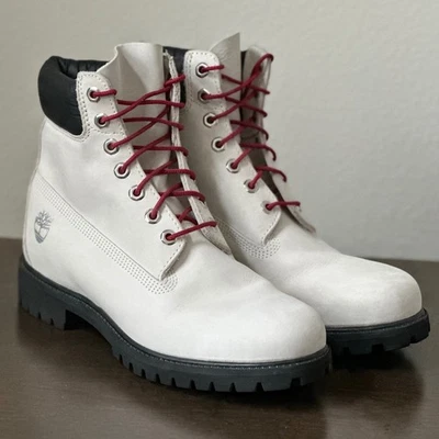 Timberland Premium 6 Pulgadas Botas Para Hombre 9.5 M Blanco Rojo Impermeable Cuero Nobuck Foto 1 de 4
