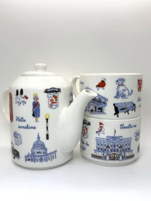 Cath Kidston Vintage London Icons Tea for Two Teapot & Two cups No longer made - Image 1 of 4