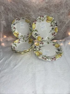 SHABBY CHIC 8 Pc Lemon Olives Melamine 4 Dinner Plates 4 Pasta/Salad/Cereal Bowl - Imagen 1 de 6