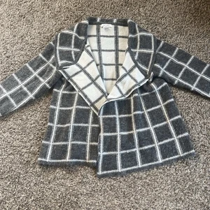 Ellen Tracy Gray Cardigan Sweater Plaid Wool Blend Mid-Weight Women’s Size 2X - Picture 1 of 6