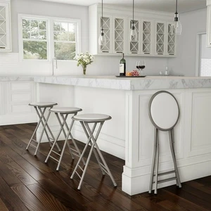 Padded 24 Inch Cushioned Folding Stool White 300 Pound Limit - Picture 1 of 4