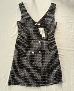 Mini Vestido Francesca’s Para Mujer Blanco y Negro Tweed a Cuadros Talla Pequeña Nuevo con Etiqueta - Imagen 1 de 7