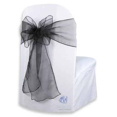 20 pcs Organza Chair Cover Bow Sash 108"x8" - Black - Wedding Party Banquet sr - Image 1 of 4