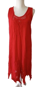 Vintage Satyuga Embroidered Lace Detail Flapper Tank Dress Red size Small beach - Picture 1 of 8