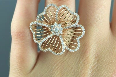 $5250 Anillo Flor Abierta Diamante Redondo 1.24ct Oro Rosa 18K Banda Talla 6.5 Foto 1 de 4