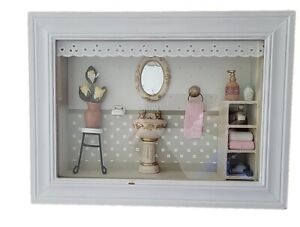 Vtg Diorama Victorian Bathroom Miniature Dollhouse Furniture Shadow Box READ 