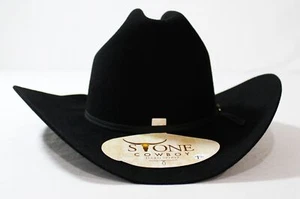 Stone Unisex Adult's 100X Felt Feathered Cowboy Hat LC7 Black Size 7 1/8 NWT - Picture 1 of 7
