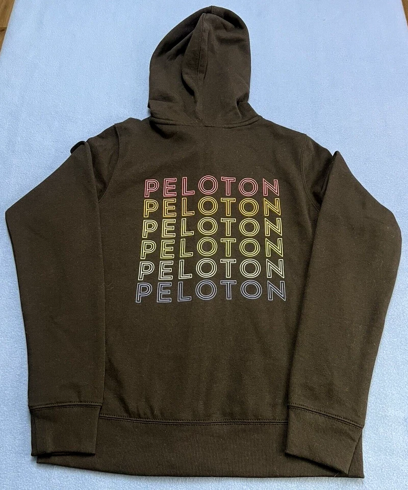 Peloton Black Women's Front Zip Drawstring Rainbow Spellout Hoodie Small