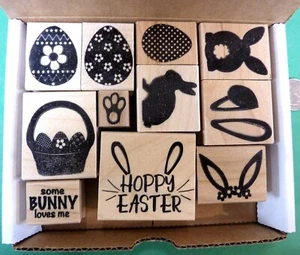 Juego de conejitos de Pascua de lujo, juego de sellos de goma montados en madera de (11) - Imagen 1 de 1