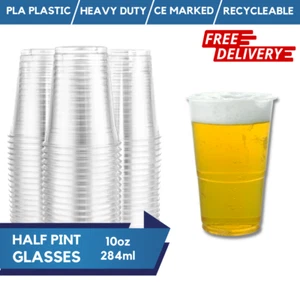 Disposable Half Pint Glasses, Clear Plastic Pint Cup, Party Cups 10oz - Reusable - Picture 1 of 8