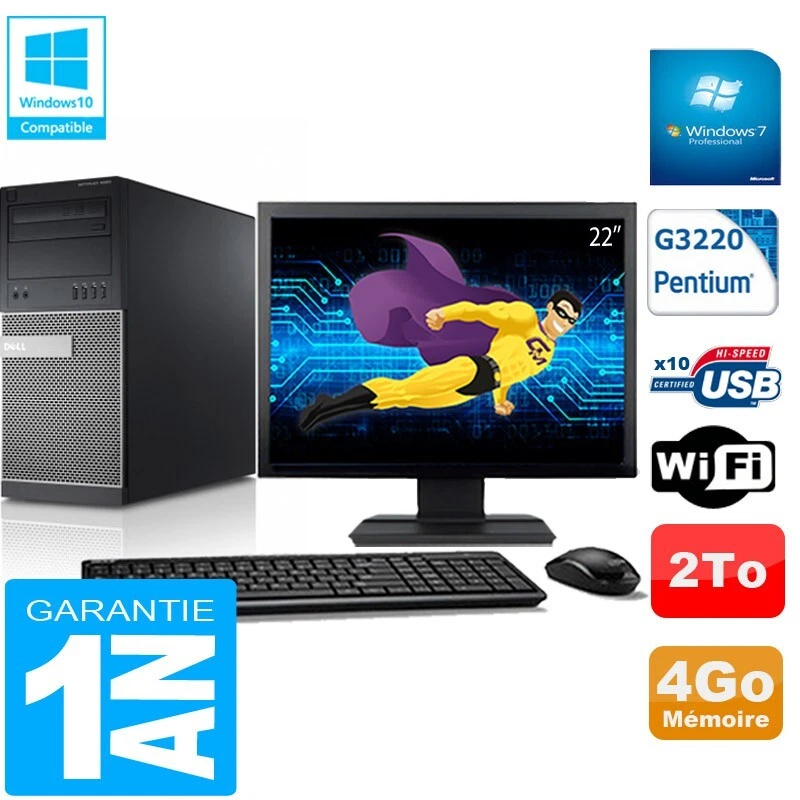 PC tour DELL 9020 Intel G3220 RAM 4Go Disco 2A Wifi W7 Pantalla 22" - Imagen 1 de 1