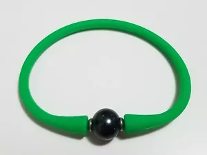 Unisex Green Silicon Rubber Bracelet Black Pearl Stainless Steel Post 7.5" - Picture 1 of 5