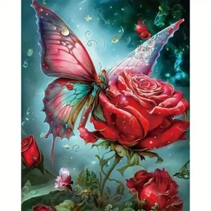 5D Diamond Painting Kits 20X25cm Red Rose with Butterfly - Picture 1 of 1