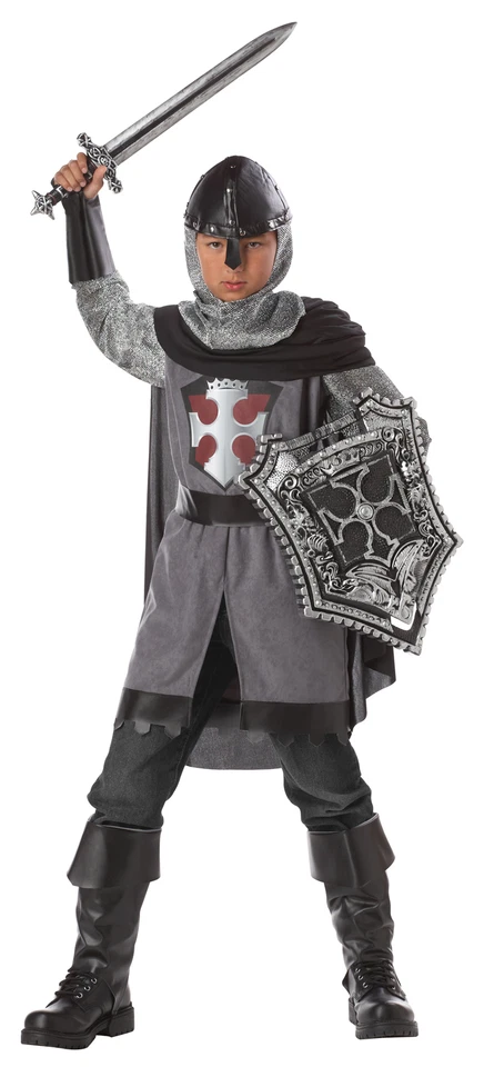 Medieval Renaissance Child Knight Costume Dragon Slayer 8 Pc Gry & Blk Costume L - Image 1 of 1