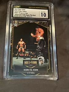 2021 Topps WWE Hall of Fame Tribute Icon vs. Icon Hulk Hogan The Rock CSG 10 Gem - Picture 1 of 5