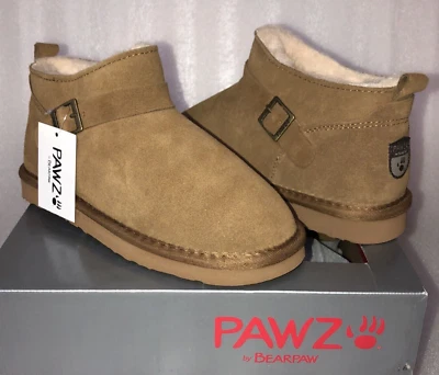 Pawz Bearpaw Amy Botines Jóvenes Niñas Talla 10 Marrón Gamuza Genuina Forro de Lana Foto 1 de 4