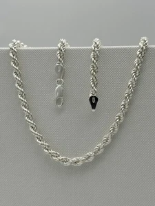 925 Sterling Silver 3.5mm Solid Rope Link Chain Necklace 16 18 20 22 24 28 Inch - Picture 1 of 14