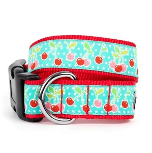 THE WORTHY DOG Cherries Dog Nylon Collar, Blue Sizes XS-XL - Picture 1 of 2