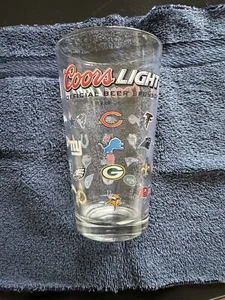 VINTAGE 16 OZ COORS LIGHT SPONSOR NFL 32 LOGO TEAM 6" PINT BIERGLAS ROBUST - Bild 1 von 14