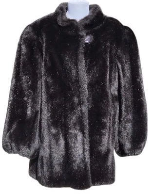 Casaco de pele sintética preto anos 1980 JORDACHE com forro de cetim mangas inchadas punhos elásticos - Imagem 1 de 4