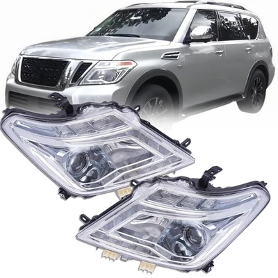 For 2017-2020 Nissan Armada Halogen Headlights LED DRL Headlight Assembly Pair Foto 1 de 4
