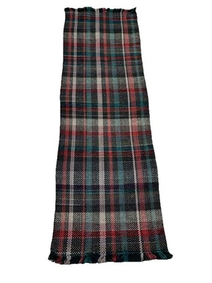 Alfombra tejida de lana larga vintage corredor roja y verde a cuadros cabaña casa de campo Navidad Foto 1 de 4