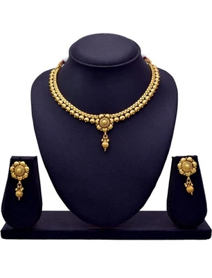 Conjunto de joyas de templo collar gargantilla aretes chapado en oro estilo Bollywood indio Foto 1 de 3
