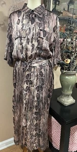Reiss Farah Snake Print Neutral Belted Side Slits Midi Dress Size 14 $330 - Picture 1 of 13