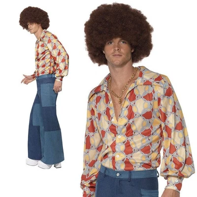 Adulto Años 70 Para Hombres Pantalones de Retazos Solo Denim Acampanado Disco Vestido Elegante Conjunto M L Foto 1 de 2