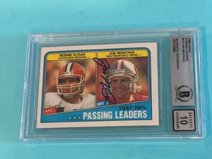 Joe Montana signierte 1988 Topps Karte #215 PASSING LEADER BAS AUTO 10 - Bild 1 von 2