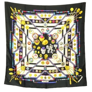 HERMES Sciarpa Carre 90 Petite seta principale nero /181549 - Foto 1 di 7