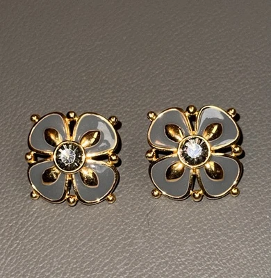 Pendientes de flores perforadas Joan Rivers gris esmalte cristal tono dorado Foto 1 de 4