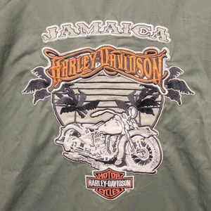 Jamaica Harley Davidson Mens Size 3XL Green Button Up Embroidered Patch Shirt - Picture 1 of 18