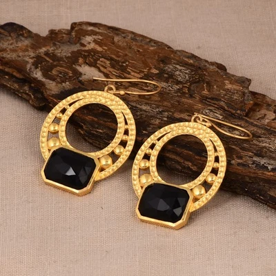 Желтое золото заявление геометрии свадебные серьги кованые традиционные ювелирные изделия - Изображение 1 из 4