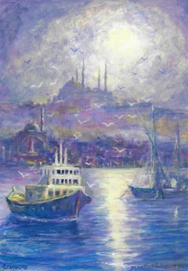 WERNER KAFKA ANDRIY "SHIP TO ISTANBUL" Acryl, handsigniert 42 x 29,7 cm - Picture 1 of 1