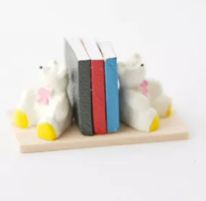Miniature Dollhouse Collector's Item Teddy Book Ends with Books 1:12th Scale - Picture 1 of 3