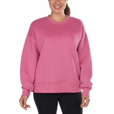 Champion Sweatshirt Women 2x Sueded Crew Neck Relaxed Fit Pink Ribbed Cuff - Image 1 of 4
