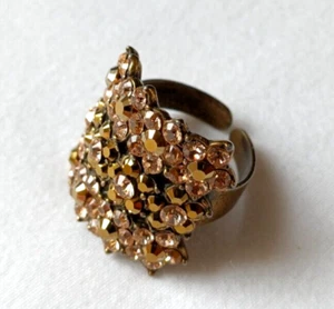 Michal Negrin Ring Wide Brown Champagne Statement Floral Crystals Bohemian - Picture 1 of 7