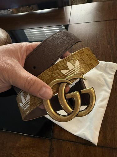 Nuova CINTURA GUCCI ADIDAS X TREFOIL GG LOGO MARMONT FIBBIA PELLE tg 95 38