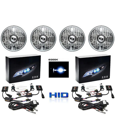 5-3/4" Crystal Clear Glass Metal Headlight Headlamp 6000K 6k HID Light Bulb Set - Image 1 of 4