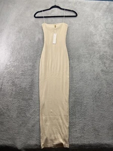 Meshki Jalia Dress Women's XS Beige Ribbed Knit Lined Thin Strap Bodycon NWT - Picture 1 of 14