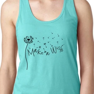 Make a Wish Women's Tank Top T-Shirt Flower Dandelion Thankful Blessed Spiritual - Picture 1 of 2