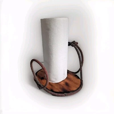 Porta toallas de papel hecho a mano con cuerda de madera de granja rústica de pie libre Regalo de cabaña rústica Foto 1 de 4