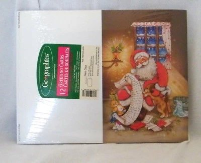 New Geographics Christmas . 12 pk Seasonal Cards & Env: Santa Checking His List - Image 1 of 4
