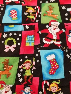 Blusa Médica Med Couture Mujer S Pequeña Navidad Papá Noel Muñeco de Nieve Negro Rojo Medias Foto 1 de 2