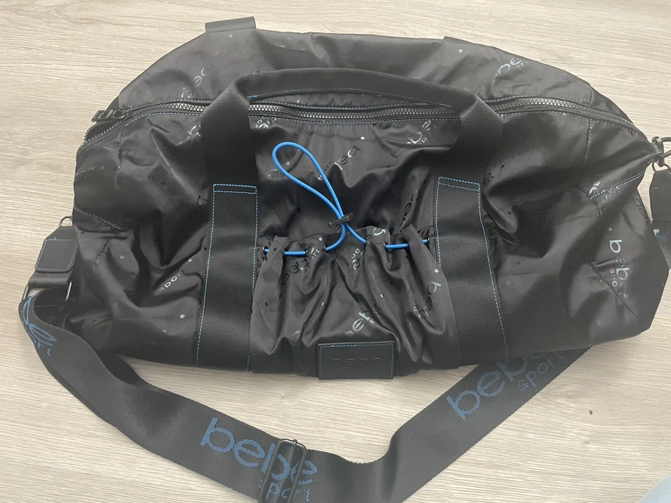 Bebe Sport Gym Bag  Blue Duffel  Black Travel Luggage handle shoulder strap - Image 1 of 4