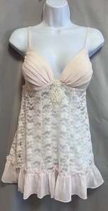 APT.9 Intimates Women's Pink Lace Floral Sheer Babydoll Chemise Small - Picture 1 of 9