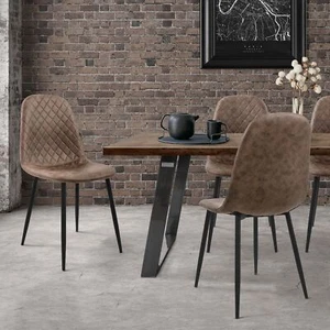 Set 4 sedie per sala da pranzo cucina soggiorno imbottite in ecopelle marrone - Zdjęcie 1 z 7
