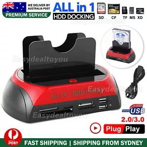 Hard Disk Drive Dock Dual 2.5" 3.5" SATA IDE HDD Docking Station OTB Card Reader - Picture 1 of 11
