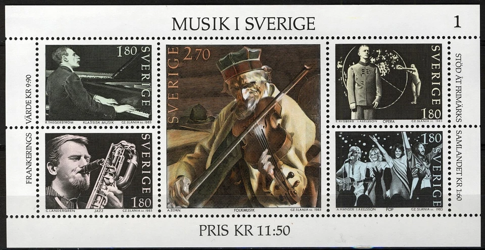 Suecia 1983, Partitura Miniatura: Música en Suecia MNH, Mi 1253-57 Bl 11 Foto 1 de 1